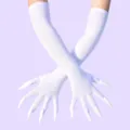 Halloween long white witch gloves with fake claw nails, ideal for cosplay party performance. - One Size / White Gloves with White Nails