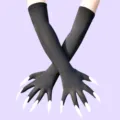 Black long witch gloves with white fake nails, Halloween cosplay costume prop details. - One Size / Black Gloves with White Nails