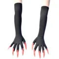 Halloween long black witch gloves with red claw nails cosplay costume props accessories. - One Size / Black Gloves with Red Nails