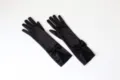 Schwarze Satin Langarm-Handschuhe mit Schleife und Spitze, ideal für Hochzeiten und Partys. - Einheitsgröße / Schwarz