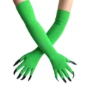 Halloween lange groene heksen handschoenen met zwarte nep nagels enge feest cosplay rekwisieten - Eén maat / Groene handschoenen met zwarte nagels