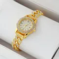Orologio donna al quarzo dorato con strass e bracciale maglia cubana quadrante ottagonale - Quadrante Oro con Diamanti Completi (52103)