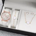 Set regalo orologio donna con bracciale collana orecchini a cuore cinturino bianco. - Stile 48 (Senza confezione regalo) / Orologio al Quarzo + Set di Gioielli