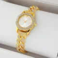 Orologio al quarzo da donna in strass dorato con cinturino a catena e quadrante elegante. - Quadrante Bianco (52103)