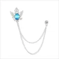 Silber Vintage Krone Adler Flügel blaue Kristall Brosche Doppelkette Anzug Anstecknadel - Silberner seeblauer Strassstein mit Kette