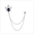 Silberne Brosche Krone blauer Stein Doppelkette Variante Retro Stil Mode Kleidung Accessoire - Silberner dunkelblauer Edelstein mit Kette