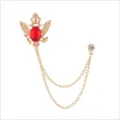 Vintage goldene Adler Krone Brosche mit rotem Kristall und Doppelkette für Damen Anzug - Goldener roter Edelstein mit Kette