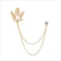 Elegante koreanische Vintage Doppeladler Krone Quaste Brosche für Damen Anzug Mode. - Goldener weißer Edelstein mit Kette