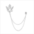 Silber Vintage Doppeladler Krone Ketten Brosche Mode Anzug Reversnadel Schmuck Zubehör - Silberner weißer Edelstein mit Kette