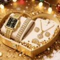 Set di gioielli da donna con orologio al quarzo quadrato e braccialetto collana orecchini. - Orologio Oro Con Quadrante Bianco E Set Di Gioielli (Senza Scatola)