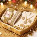 Set regalo orologio da polso donna quadrato al quarzo collana orecchini anello quadrante - Orologio Oro Con Quadrante Rosa E Set Di Gioielli (Senza Scatola)