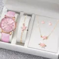 Orologio al quarzo rosa e set di gioielli stella con collana, orecchini e bracciale. - Stile 43 (Senza Scatola) / Orologio al Quarzo + Set di Gioielli Stella 5 Pezzi / Rosa (Stella)