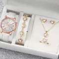 Set regalo orologio e gioielli da donna orologio al quarzo collana bracciale orecchini cuore - Stile 41 (Senza Scatola) / Orologio al Quarzo + Set di Gioielli Cuore Diamante 5 Pezzi / Bianco (Cuore Strass)