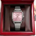 Elegant square quartz watch with pink dial and stainless steel mesh strap for women. - 2 / Single Watch (Without Box) / Pink
