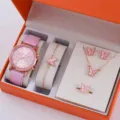 Set regalo gioielli con orologio al quarzo bracciale collana orecchini anello farfalla rosa - Stile Farfalla Rosa (35) / Set Senza Scatola Regalo