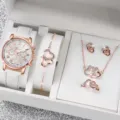 Elegante orologio in oro rosa e set di gioielli con cuore scintillante cofanetto donna. - Stile Doppio Cuore Strass (33) / Set Senza Scatola Regalo