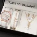 Set di gioielli eleganti da donna con orologio collana orecchini e bracciale moda. - Stile Oro Rosa Perla Artificiale Strass (20) / Set da 4 Pezzi (Senza Scatola)