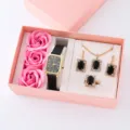Orologio quadrato collana di pietre preziose orecchini anello set regalo di rose di sapone - Stile 6 (Senza Scatola Regalo) / Set Orologio Gioielli Fiore di Sapone