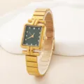 Zarte kleine quadratische Damenuhr, grüne minimalistische Luxus-Armbanduhr mit Metallarmband - Gold Grüner Zifferblatt-Stil (hh637) / Gold