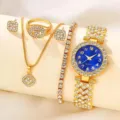 Squisito set gioielli orologio strass donna, orologio quarzo oro collana anello orecchini. - Set Gioielli 5 Pezzi (42) / Oro