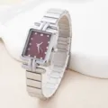 Chique vierkante dameshorloge met elegante metalen bamboe horlogeband minimalistisch detail - Zilveren Band (hh637) / Wijnrode Wijzerplaat (7)