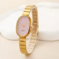 Elegant oval pink dial quartz watch with a vintage gold stretch band for women fashion style. - Pink Dial (4)
