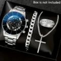 Ensemble de montre quartz homme en acier inoxydable avec bracelet, collier et bague chic. - Style 4 (Sans Boîte)