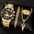 Montre quartz or homme bracelet collier bague ensemble detail boite cadeau accessoires mode tendance - Style 3 (Sans Boîte)