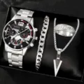 Coffret cadeau montre quartz homme avec bracelet en acier inoxydable, bague et collier flèche. - Style 2 (Sans Boîte)