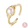Anello aperto in argento sterling 925 perla acqua dolce naturale dettaglio - Stile Perla Avvolta in Filo (GPR16-14K) / Oro