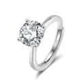 Classico anello solitario in argento con pietra rotonda brillante e design regolabile. - Argento