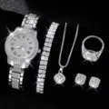 Set gioielli da donna con orologio al quarzo in strass bracciale collana orecchini - Argento e Stella (Stile 44)