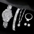 Set gioielli orologio donna lussuoso con strass e bracciale collana orecchini brillanti - Set Stella Oro