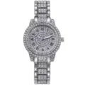 Orologio al quarzo da donna in argento con diamanti e numeri romani cinturino in acciaio. - Solo orologio / Argento