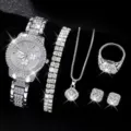 Set orologio donna con strass di lusso con bracciale tennis collana anello orecchini - Set di Gioielli Stile 7 Senza Scatola