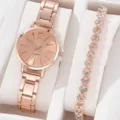 Roségold Quarz Uhr und Herz Strass Armband Set für Damen. Elegantes Accessoire für den Alltag. - Set 4 mit Schmuck / Roségold