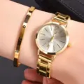 Set orologio e bracciale donna oro, elegante orologio al quarzo con braccialetto coordinato. - Set 9 con Gioielli