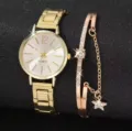 Set orologio al quarzo bracciale donna acciaio oro stile minimalista moda elegante regalo - Set 10 con Gioielli