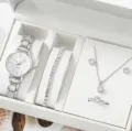 Orologio donna quarzo argento e bracciale tennis collana orecchini anello cofanetto - Set Orologio Gioielli