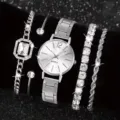 Set orologio al quarzo in acciaio argentato e bracciale da donna, gioiello minimalista chic. - Set Orologio Bracciale