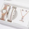 Ensemble de bijoux 5 pièces montre quartz or rose de luxe femme avec boîte cadeau chic. - Style 5 (Sans boîte cadeau)