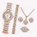 Luxury rhinestone watch and jewelry set for women with sparkling crystals in rose gold. - A1+ Jewelry Sets (No Box)