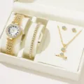Coffret Cadeau Bijoux Femme Montre Quartz Strass Collier Bracelet Bague Boucles Oreilles - Style 4 (Sans boîte cadeau)