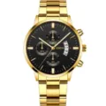Orologio al quarzo in acciaio dorato con quadrante nero e data, vista dettagliata. - Stile 8