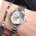 Silver quartz watch and matching LOVE bangle bracelet set for women fashion daily wear. - Silver Jewelry Set Without Box