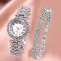 Women luxury rhinestone quartz watch and matching bracelet set, elegant sparkly wristwatch. - A2 + Bracelet