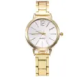 Women's gold quartz watch with metal link strap and white dial, elegant fashion accessory. - Gold Single Watch