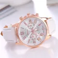 Elegante orologio da donna al quarzo con cinturino in pelle bianca cassa oro rosa numeri romani - 20