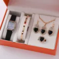 Elegante dames horloge en sieraden set met chique hart kristal hanger, armband en oorbellen. - Stijl 6 en Sieradenset