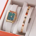 Ensemble montre quartz et bracelet pour femme avec cadran octogonal élégant et bracelet blanc. - Style 2 (Sans boîte)